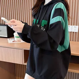 JC Mode Typography Printed Hooded Drop Shoulder Sleeves Cotton Longline Sweatshirt image 1