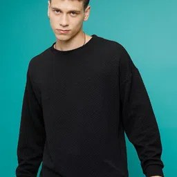 HIGHLANDER Geometric Self Design Drop Shoulder Sleeves Oversized Textured Sweatshirt-picture-28