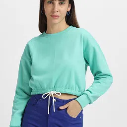 JUNEBERRY Crew Neck Fleece Cropped Pullover Sweatshirt-image-42