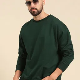 Mast & Harbour Green Drop Shoulder Oversized Pure Cotton Sweatshirt-picture-1