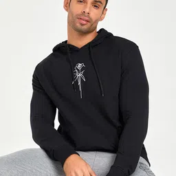 Styli Black Embroidered Relaxed Fit Hooded Cotton Pullover Sweatshirt-picture-17