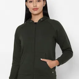 Allen Solly Woman Olive Green Hooded Sweatshirt-image-68