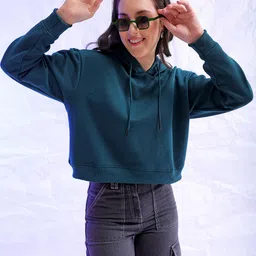 Freehand by The Indian Garage Co Women Green Hooded Sweatshirt-picture-17