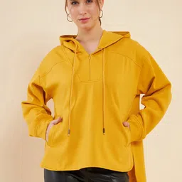Antheaa Yellow Hooded Fleece Longline Sweatshirt-picture-27