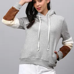Campus Sutra Women Grey Hooded Sweatshirt-image-44