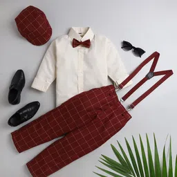 Jeetethnics Boys Maroon & Peach-Coloured Shirt with Trousers & Suspenders-picture-12