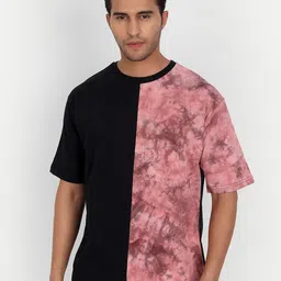 COLOR CAPITAL Men Black & Pink Colourblocked Boxy Pure Cotton T-shirt-picture-21