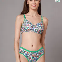 AROUSY Pack Of 2 Floral Printed Cotton Lightly Padded Bra & Mid-Rise Brief-picture-15