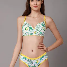 AROUSY Pack Of 2 Floral Printed Cotton Lightly Padded Bra & Mid-Rise Brief image 5