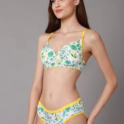 AROUSY Pack Of 2 Floral Printed Cotton Lightly Padded Bra & Mid-Rise Brief image 4