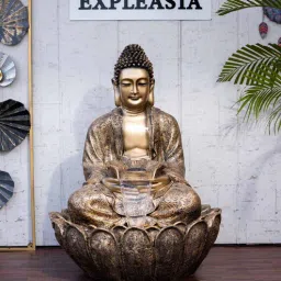 Lotus Buddha Antique Golden Fiber Glass Indoor Water fountain-image-5