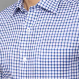 Louis Philippe Men Blue & White Gingham Checked Cotton Formal Shirt image 4