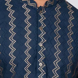 KISAH Men Navy Blue Woven design Kurta with Dhoti Pant image 5