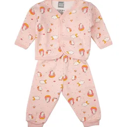 MeeMee Kids Pink & Orange Printed Night suit image 4