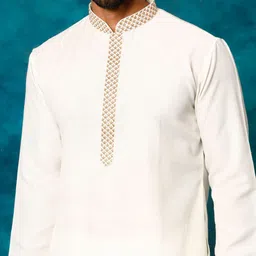 VASTRAMAY Mandarin Collar Thread Work Straight Kurta With Pyjamas image 2