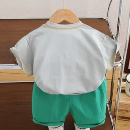 StyleCast x Revolte Boys White & Green Printed T-shirt with Shorts image 5