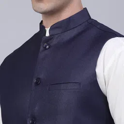 Jompers Men Navy Blue Solid Nehru Jacket image 2