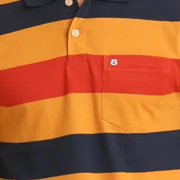 berry blues Striped Short Sleeves Polo Collar Cotton T-shirt image 4