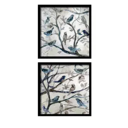 Art Street Set Of 2 Grey & Blue Sparrows On Branch Framed Canvas Wall Art image 1