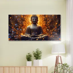 nestroots Canvas Framed Buddha Enveloped in Flames and Smoke Wall Painting image 1