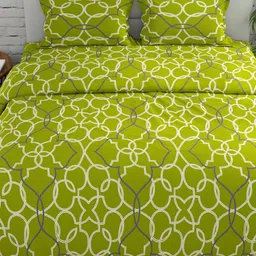 Huesland Green & White Geometric Printed 144 TC Cotton Queen Bedsheet Set 2.43 m x 2.23 m image 2