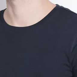 BYFORD by Pantaloons Men Navy Blue Solid Round Neck Pure Cotton T-shirt image 2