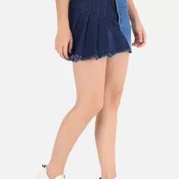 The Dry State Blue Mid-Rise Colourblocked Mini Denim Skirt image 3