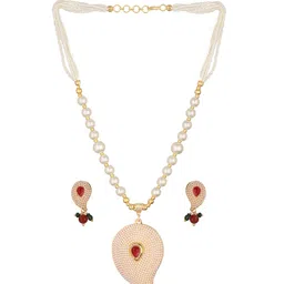 Aadvik Designs Gold-Plated Stone Studded & Beaded Necklace & Earrings image 2