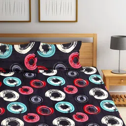 Arrabi Black & Pink Geometric Printed 300 TC King Bedsheet with 2 Pillow Covers image 3