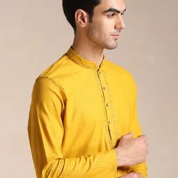 Manyavar Men Mandarin Collar Pure Cotton Kurta with Pyjamas image 3