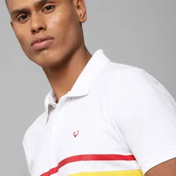 Allen Solly Men White & Green Striped Polo Collar T-shirt image 3