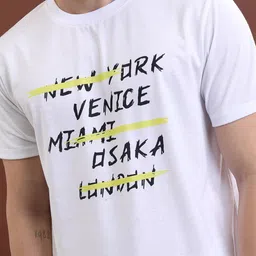 HIGHLANDER White & Black Typography Printed Relaxed Fit T-shirt image 2