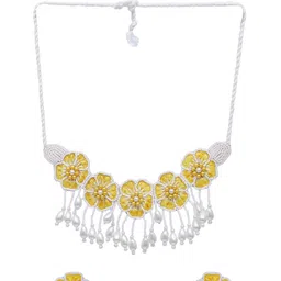 Crunchy Fashion White & Yellow Beaded Fabric Handmade Jewellery Set image 2