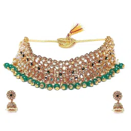 DIVASTRI Gold-Plated Stone-Studded & Beaded Jewellery Set image 2