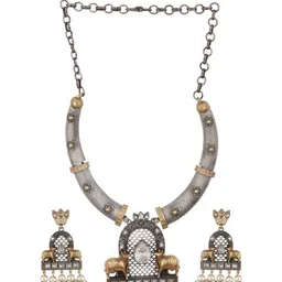 Saraf RS Jewellery Rhodium-Plated American Diamond Studded & Beaded Necklace & Earrings image 2