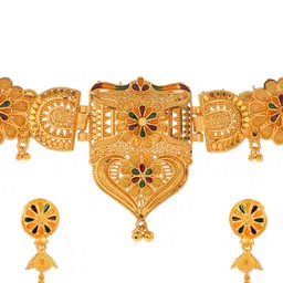 Silvermerc Designs Gold-Plated  Green CZ-Studded Meenakari Jewellery Set image 2
