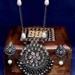 YouBella Oxidised Stone Studded & Beaded Jewellery Set image 5