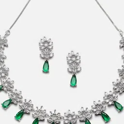Anouk Rhodium-Plated American Diamond Studded Necklace & Earrings image 4