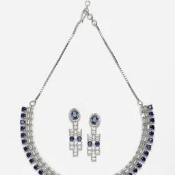 ZENEME Rhodium Plated American Diamond studded Jewellery Set image 2