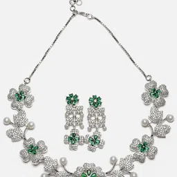 ZENEME Rhodium Plated CZ Studded Jewellery Set image 2