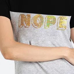 shashvi Women Grey Printed Extended Sleeves T-shirt image 3