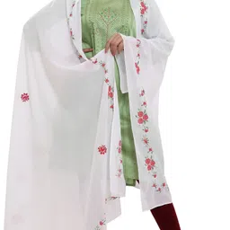 dupattaahouse Pure Cotton Embroidered White, Red Women Dupatta image 3