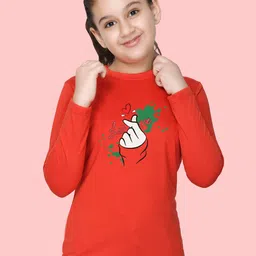 NUSYL Girls Red & Black Pack of 2 Graphic Printed T-shirts image 5