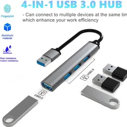 spincart USB 3.0 Slim Hub 4 USB Port High Speed Data Transfer For Computer Laptop USB 4 Port Hub 3.0 High Speed Data Transfer For Computer Laptop PC USB Hub image 3