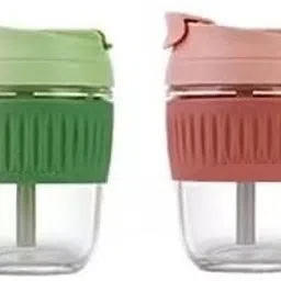 indusbay 350ML Dual lid Reusable Portable Leak Proof Coffee Cup with Straw & Airtight Lid Glass Mason Jar-picture-12