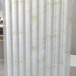 Kuber Industries 4Pc Yellow & White Marble Printed Quick Dry Shower Curtains With 12 Rings image 2