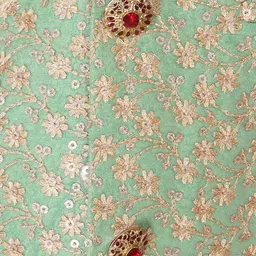 NAMASKAR Boys Green & Gold-Colored Printed Woven Nehru Jacket image 5