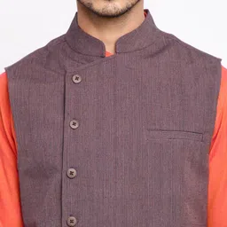 Fabindia Men Mauve Solid Pure Cotton Woven Nehru Jacket image 2