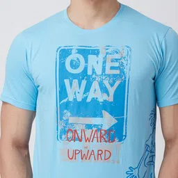 YAK YAK Men Blue Printed Slim Fit Cotton Pure Cotton T-shirt image 5