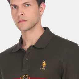 U.S. Polo Assn. Men Typography Printed Polo Collar Slim Fit Cotton T-shirt image 2